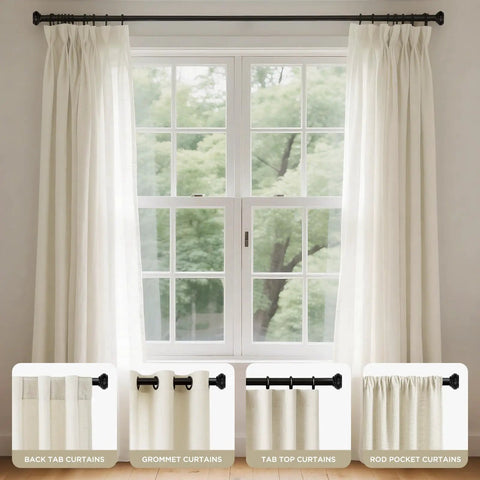 Heavy Duty Black Curtain Rod Adjustable From 32 To 88 Inches 1 Inch Diameter Decorative Drapery Rod With Resin Finials in window