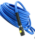 Heavy Duty Compressed Air Piping Connectors Fit For Workshop Featuring Anti Marring Steel Inner Construction Brass Ends For Smooth Up To 300 PSI Flexibility Rock Solid Build Great For Garage Repairs Getting Stuff Done Fast When Needed blue coiled hose