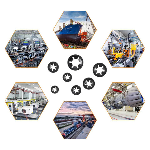 635Pcs Internal Tooth Star Lock Washers Set For M3 Through M12 displayed with industrial applications in background
