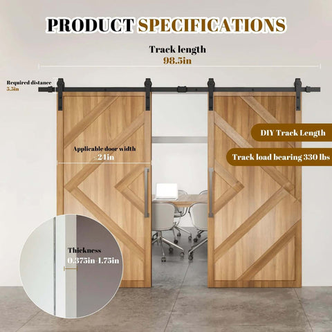 Heavy Duty 8 Ft Double Sliding Barn Door Hardware Kit In Black Carbon Steel With J-Shape Track For Two Doors installed view