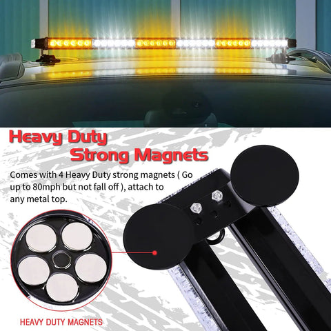 37.5 Inch 78 Led Strobe Light Bar Built Like A Tank With Slap And Go Magnetic Mount Amber And White Warning Flash Beam For Cars Trucks High Visibility Day And Night Vehicle Safety Beacon