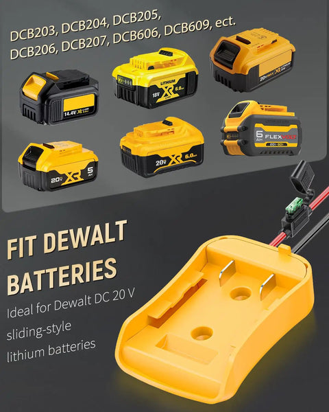 Power Wheel Adapter For Dewalt 20V Lithium Battery And Peg-Perego Riding Toys DC Converter detail with batteries and connector