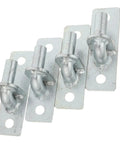 Beefed-Up Four Pack Heavy Duty Wall Mount Gate Hinges For Wood Doors And Fence Posts, Easy Install With Screws, Built To Handle Heavy Loads, Rugged Gate Hardware For Outdoor Fences And Entry Gates. Four silver steel wall mount gate hinges, front view.