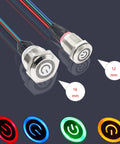 Metal Button Chassis Switch For DIY PC Case LED Power Button With 60cm Cable And 12mm Button Diameter ATX On Off Replacement For Computer Build No Fuss Easy Install, showing button sizes and LED colors.