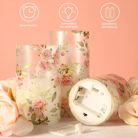 Pink Flameless Candles With Remote Timer, Flickering Glass Pillar Candles For Romantic Vibes, Battery LED Pillars With 2 4 6 8 Hour Timers.