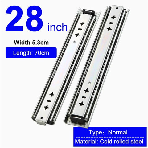 Heavy Duty Drawer Slides With Full Extension, 28 To 72 Inch Adjustable Length, Steel Ball Bearing Runners, Built To Last, Silent Smooth Operation, Rust Resistant Electroplated And Powder Coated Finish, Ideal For Cabinets, Tool Chests, And More. 28 inch cold rolled steel drawer slides
