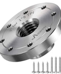 Heavy Duty 3 Inch Steel Wood Lathe Faceplate With 1 Inch By 8 Tpi Thread, Eight Mounting Holes, and screws shown