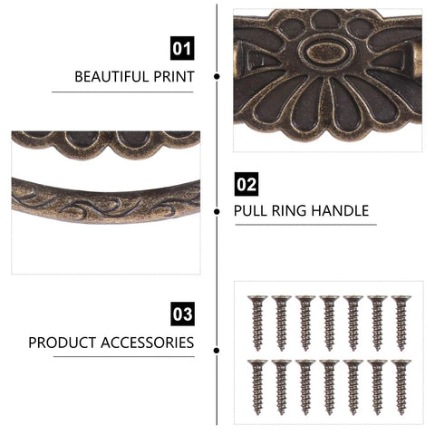 Antique Alloy Drawer Ring Pull Handles For Cabinets Dressers And Wooden Boxes With Screws, vintage design, screws included