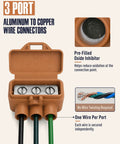 Rock Solid Pro Grade Aluminum To Copper Wire Connectors 3 Port Screw Terminal Blocks with pre-filled oxide inhibitor, orange color.