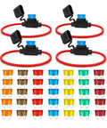 Rig Ready And Street Trusted Four Pack Inline Fuse Holder Kit With 12AWG Harness Featuring 35 Standard Blade Fuses rated 5A to 40A