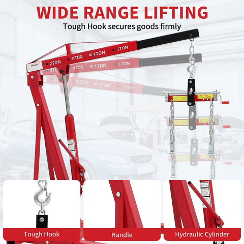 Heavy Duty 4400 LB Folding Cherry Picker Engine Hoist with hydraulic cylinder and tough hook for garage lifting.