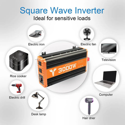 Heavy Duty 3000 W Dc To Ac Power Inverter With 6000 W Peak Surge And Built In Usb Port for powering various appliances.