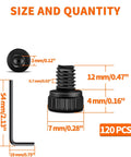 120 Pack M4 X 12Mm Hex Socket Head Cap Screws 12.9 Grade Heavy Duty Alloy Steel Black Oxide Finish size chart with dimensions.