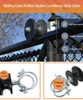 Sliding Gate Rollers Cantilever Gate Rollers Nylon Gate Rollers For 4 Inch Round Posts Two And Three Eighths Inch Or Two And One Half Inch OD Chain Link Fence Gate Frames Pack Of 2 Smooth Quiet Operation For Easy Gate Sliding And Long Lasting Performance installed on chain link fence.