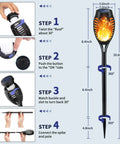 12 Pack Solar Torch Lights With Realistic Flickering Flame, Outdoor Waterproof Garden Pathway Lights, 20.6 Inch Stakes Setup Steps