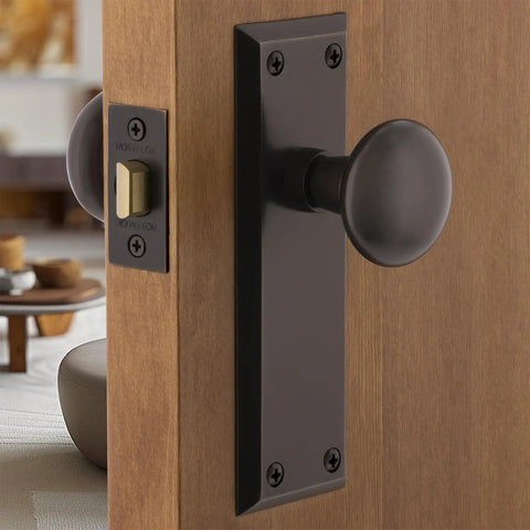 New York Style Door Knob With Plate For Interior Doors, Old School Charm Meets Modern Build, Smooth Round Knob With Long Plate