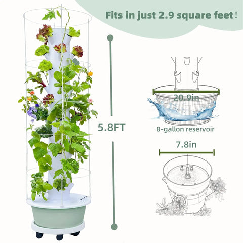 Vertical Hydroponic Tower Garden Kit With Trellis For Indoor And Outdoor Growing 40 Planting Pods Automatic Timer
