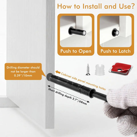 Installation guide for 50 Pack Magnetic Push Latches For Cabinet Doors And Drawers, Push To Open No Handle Cabinet Hardware