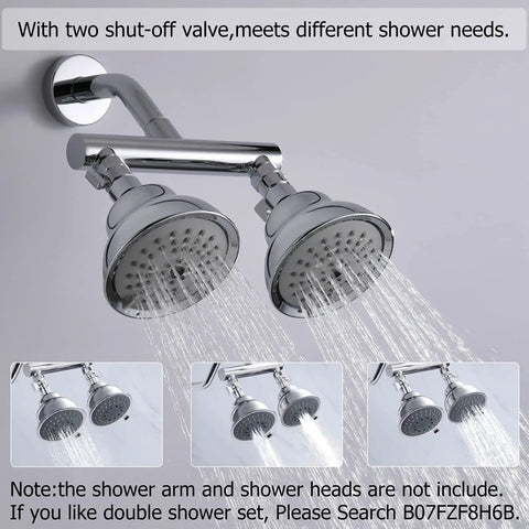 Dual shower heads with Double Outlet Chrome Shower Manifold With Independent Shut Off Valves For Dual Sprayer System