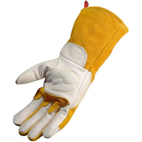 Rugged Cow Grain Welding Gloves For Mig And Stick, Unlined Yet Cushioned Palm, Two Layer Back Insulation, Kontour Fit, Size Medium