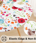 Round Fitted Tablecloth With Elastic Edge No Slip Snug Fit Waterproof Oil Proof Vinyl Backed Table Cover For 36 To 44 Inch Round Tables Perfect For Dinner Outdoor Picnic Flowers with floral design