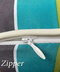 Close-up of hidden zipper on striped Two Outdoor Throw Pillows 18x18 With Cover And Inserts Included Striped Water Resistant Cushions.
