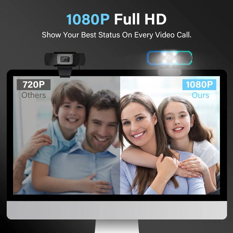 1080P 60Fps Streaming Webcam With Built In Mic And Glowing Rgb Ring Light Autofocus Camera For Desktop Laptop Gaming Conferencing Video Calls Live Stream Setup Straight Up Fire And Crisp comparison showing 1080P vs 720P quality.