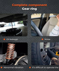 Complete component images showing issues like oil leakage, noise, abnormal vibration, and difficulty operating tires.