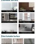 Stainless Steel Look Self Adhesive Vinyl Contact Paper 15.74 Inch By 708.66 Inch For Appliances Kitchen Countertops Heat Resistant Easy Install Roll For Refrigerator Dishwasher Oven Door And Furniture showing compatible and incompatible surfaces with images.