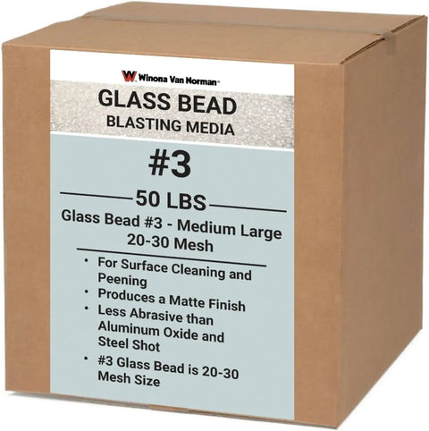Box of Pro Grade Glass Bead Sandblasting Media For Rust Paint And Dirt Removal 20 To 30 Mesh Medium Large Size, 50 lb