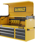 Six-Drawer 41-Inch Tool Chest With 100-Lb Drawer Capacity, Heavy-Duty Mobile Storage Cabinet in yellow, open lid, visible power strip