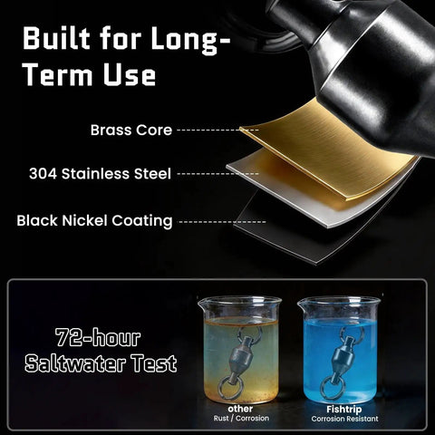 Ball Bearing Swivels With Split Rings And Quick Snap Fishing Clips For Faster Lure Changes, Durable High Strength Tackle Gear For Swapping Hooks, Lures, Or Spinner Blades, brass core stainless steel, black nickel coating