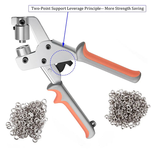 Grommet Tool Kit With Handheld Hole Punch Pliers, Portable Grommet Press Machine, Manual Puncher, with 500 Silver Grommets