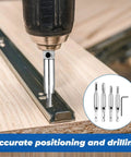 Dead On Self Centering Hinge Drill Bit Set For Doors And Cabinets With Spring Loaded Guide No Sweat Pilot Hole Setup On Every Cabinetry Makeover Or Home Repair Job With Hex Tool, showing accurate drilling setup.