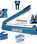 16 Inch Impulse Heat Sealer for Plastic Bags Mylar and Poly Foil Bags Quick Home DIY Sealing Machine with manual operation in blue