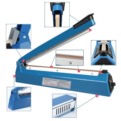 16 Inch Impulse Heat Sealer for Plastic Bags Mylar and Poly Foil Bags Quick Home DIY Sealing Machine with manual operation in blue