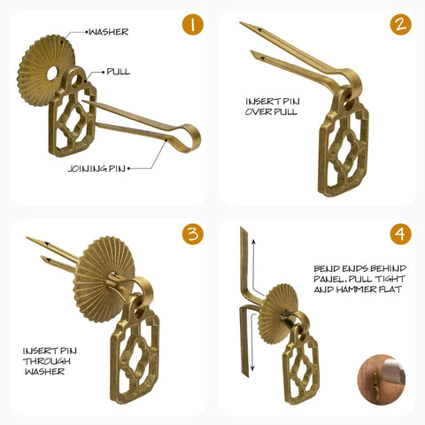 Flower Box Brass Cabinet Pulls Set of 2, 2.1 Inch Length Brass Hardware Handles with Radial Washer, installation steps