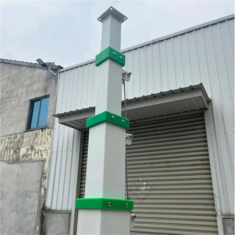 Heavy Duty Manual Telescopic Lifting Mast And Hand Cranked Extension Pole For Smooth Adjustable Height Reach Up To Nine Meters with green accents.