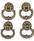 Set Of 4 Vintage Antique Brass Ring Pull Handles For Drawers Cabinets Dressers And Wardrobes Large Size Featuring Dragon Head Motifs