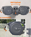 Retractable Garden Hose Reel With Auto Rewind Wall Mount 100 Feet Hose Plus 5 Foot Lead Any Length Lock Hybrid Hose For Easy Watering No Tangles No Fuss Rewind And Smooth Storage, 180° swivel wall mount