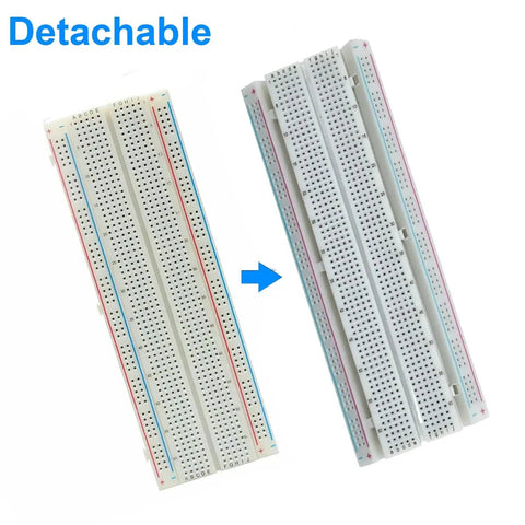 830 Point Solderless Breadboard Kit For Arduino Prototyping 6.5 by 2.1 Inch White ABS Board with detachable feature