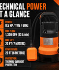 Technical specifications of the Grab And Go Submersible Utility Pump With Automatic Float Switch No Sweat Water Extractor