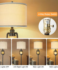 Vintage Industrial Floor Lamp With Linen Shade, Tall 63.5 Inch Standing Lamp For Living Room, Bedroom, Study Or Home Office, On Off Settings
