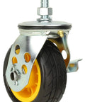 Hardcore Durable 4 X 2 Inch Wide Caster Wheels With Parking Brake 2 Pack designed with a yellow rubber tire and metal mount.