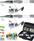 Two Pack Fishing Rod And Reel Combos With Bag Telescopic Carbon Fiber Poles 1.8m 6ft Length Saltwater And Freshwater Ready Kit