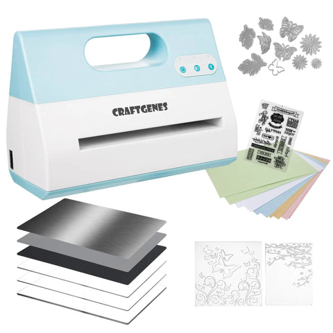 Electric Die Cutting Machine A4 With 9 Inch Automatic Embossing Starter Kit 110V 200W shown with cutting dies and paper