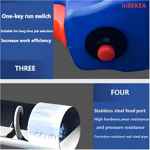 Close-up of Built Tough Heavy Duty Screw Conveyor Portable Grain Suction Pump control switch and stainless steel feed port.