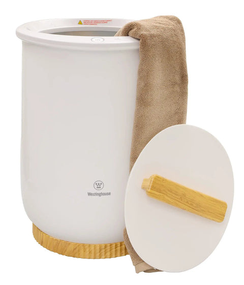Bucket Style Towel Warmer For Bathroom With Large Capacity Fits Two 40x70 Towels Bathrobes And Blankets No Cold Spots in white