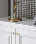 Set Of 30 Solid Single Hole Slim Square Bar Cabinet Pulls In Champagne Bronze Finish for kitchen cabinets, shown installed on white cabinet.