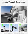 Qi2 15W Magnetic Wireless Car Charger For Tesla Dash Mount securely holding a smartphone in a vehicle with a clean design.